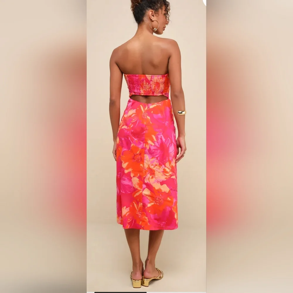 NWT Lulu's Bold Tendencies Fuschia Floral Strapless Midi Dress Size Medium - Picture 4 of 15